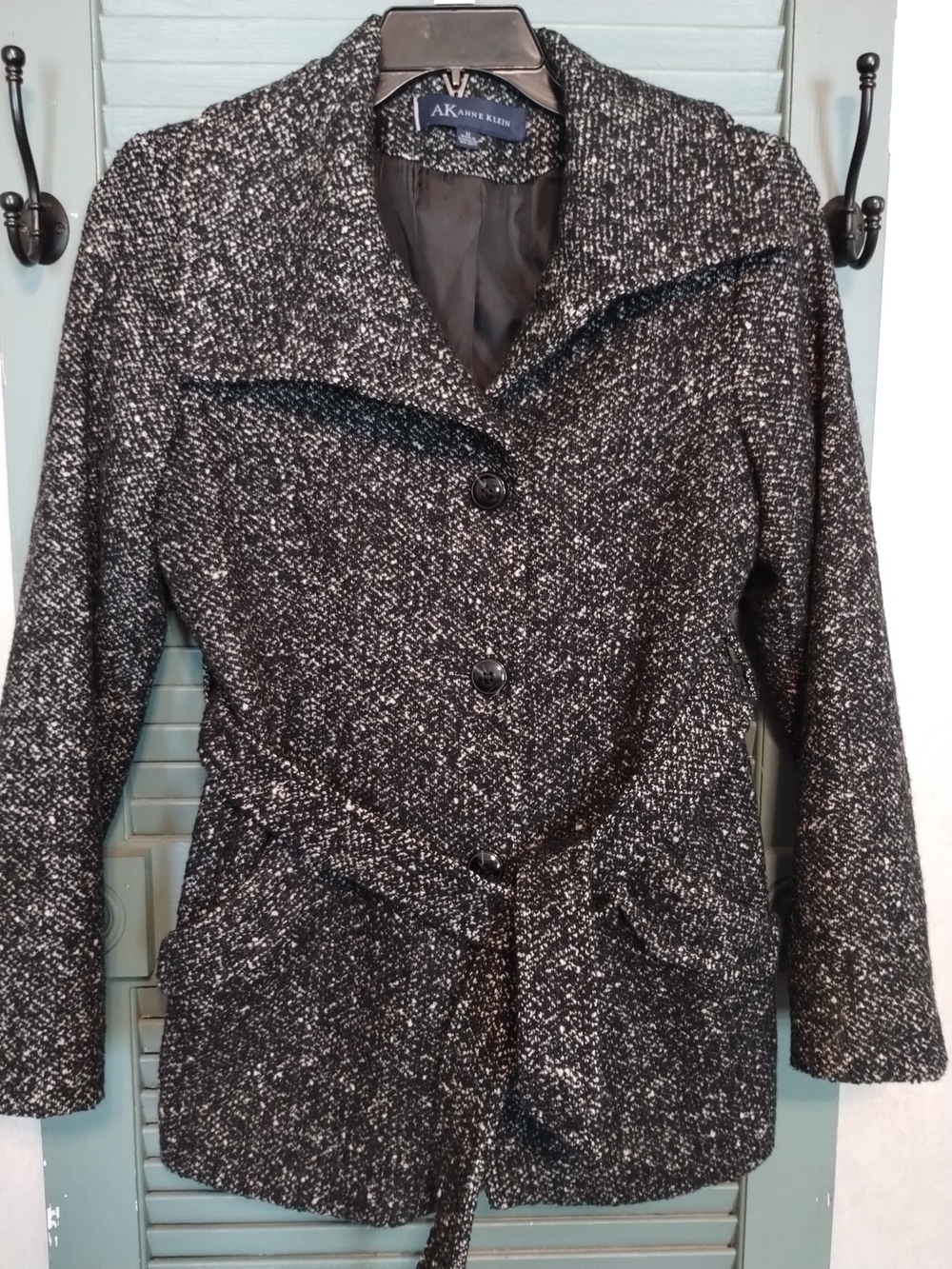 Anne Klein Women's Black & White Tweed Belted Coat